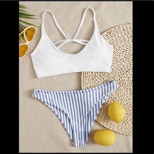 Striped Tie Back Cheeky Bikini Swimsuit